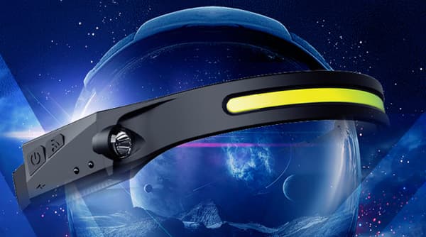 USB-ladattava LED-otsalamppu neljällä koukulla ja USB-latauksella
