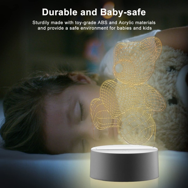 3D Night Light Nalle LED Illusion Lampa för barn och kärlek