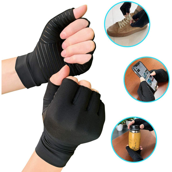 1 par kompressionshandskar Kopparfiber Halvfingerhandskar Utomhussport Fitness Ridning Halkfria handskar unisex L