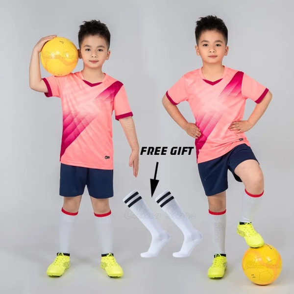 Pojkar Fotbollströja träningsoverall Barnfotboll Sportuniformer Barn Lekboll Sportkläder Kit väst barnfotbollsdräkt Strumpor Pink Not Custom S Height 150-160CM