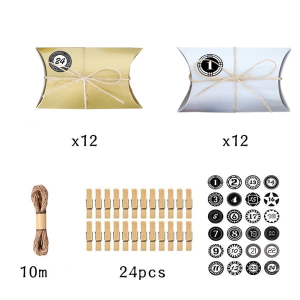 Adventskalender, 24 julkalender presentförpackningar Papperspåsar med