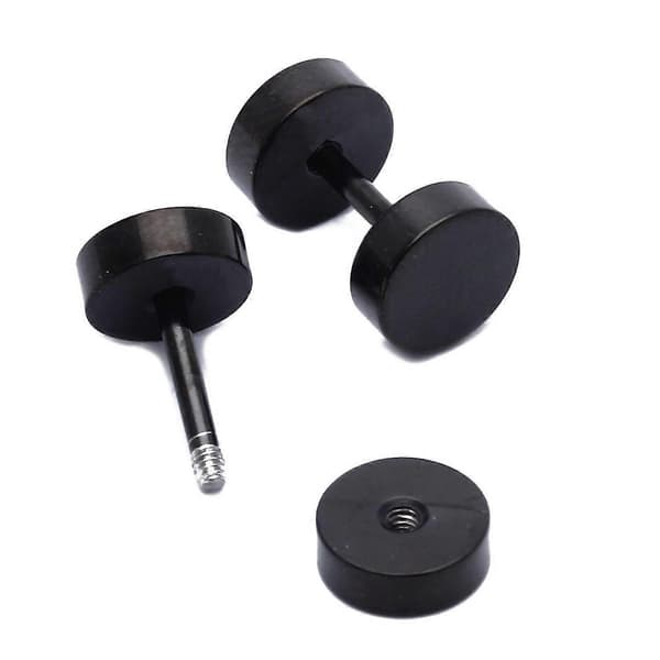 1 Par Barbell Øredobber i Rustfritt Stål for Menn Svart 6mm