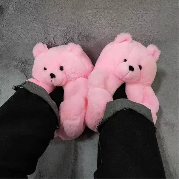 Faux Pels Hjemmesko med Teddybjørn - Pink til Kvinder og Piger