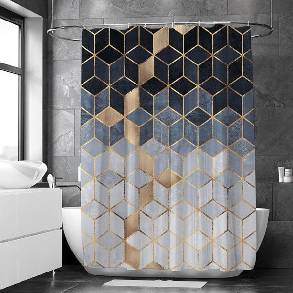 Badrum Geometriskt printed duschdraperi med sexkantskrok D 180*180cm