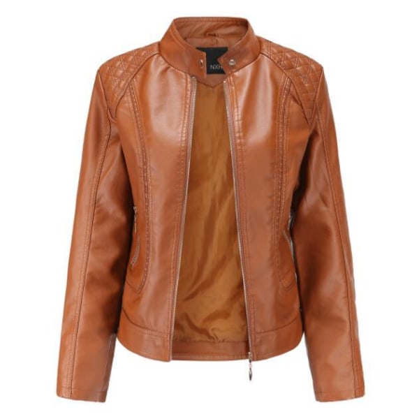 Damjackor i konstläder, motorcykelkappa brown M