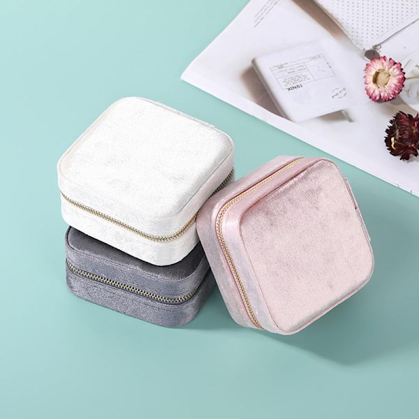 Plys fløjl lille smykkeskrin Halskæde Ring organizer Gray