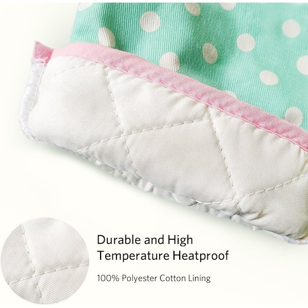 Par Värmebeständiga Ugnsvantar Förtjockade Värmebeständiga grytlapp Ugnsvantar Bomull och Polyester Polka Dot Turkos NO:5
