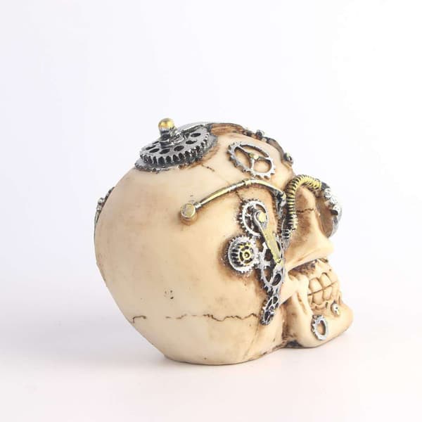 Hodeskulptur i harpiks i steampunk-stil