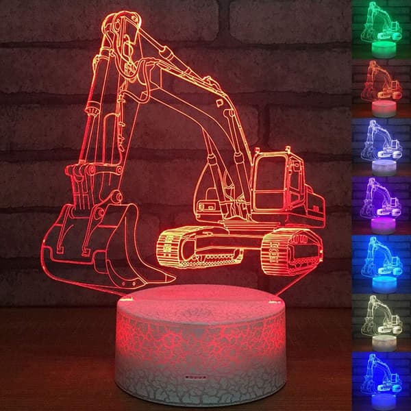 Grävmaskin 3D LED Optisk Illusion Sensor Nattljus