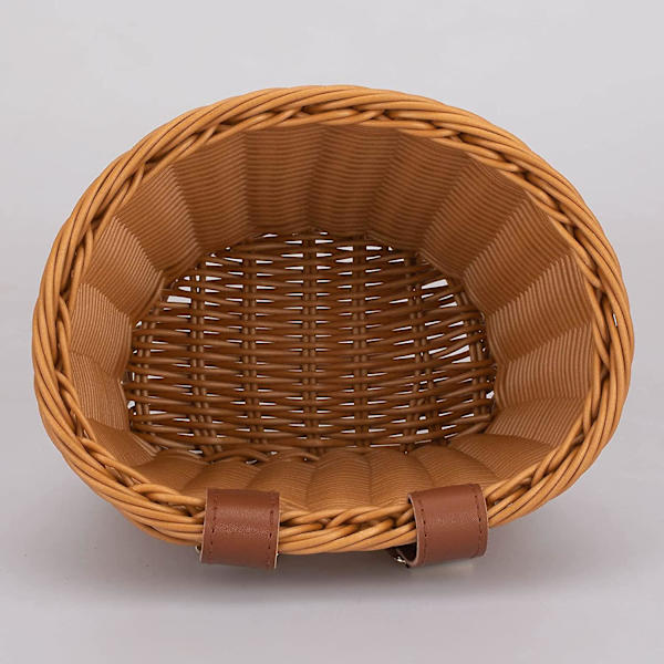Barn Cykelkorg Fram Vävd Wicker Cykelkorg Med Styre Streamers Brown
