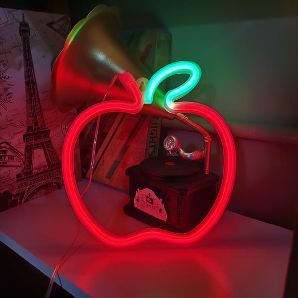 Apple-formade neonskyltar Neonljus LED för väggdekor Gaming Zon