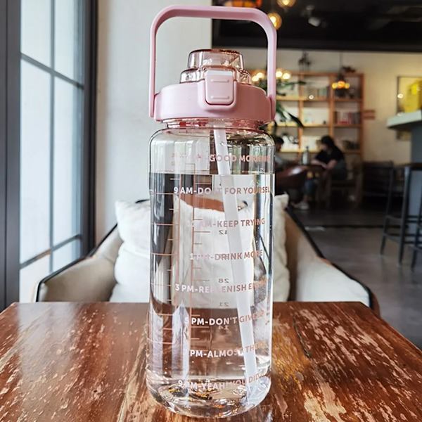 2st 2L sportvattenflaskor med sugrör, rosa Rosa