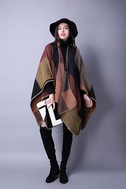 Dame Poncho Sjal Vintage Varm Åben Front Wrap Cape Reversibel