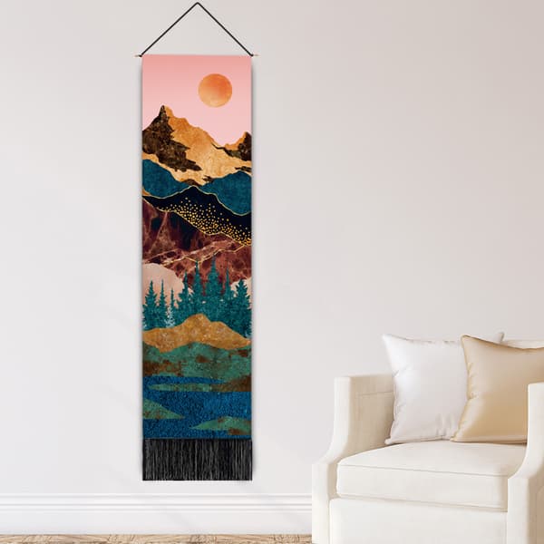 Sæt med 2 bjergtapeter - 32,5x130 cm malet sol