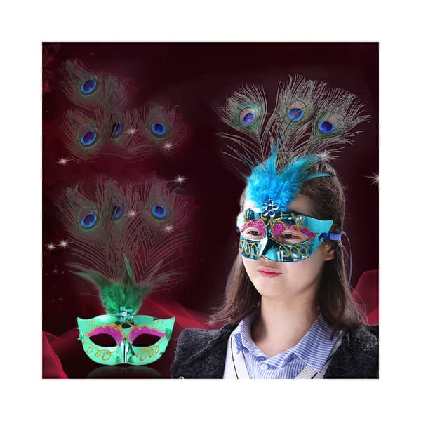 En bit av 3 delar hålsvans röd påfågelhår maskeradmask