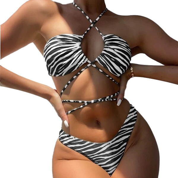 Sexy stropper for kvinner Halter Cross Front High Cut String 2 deler