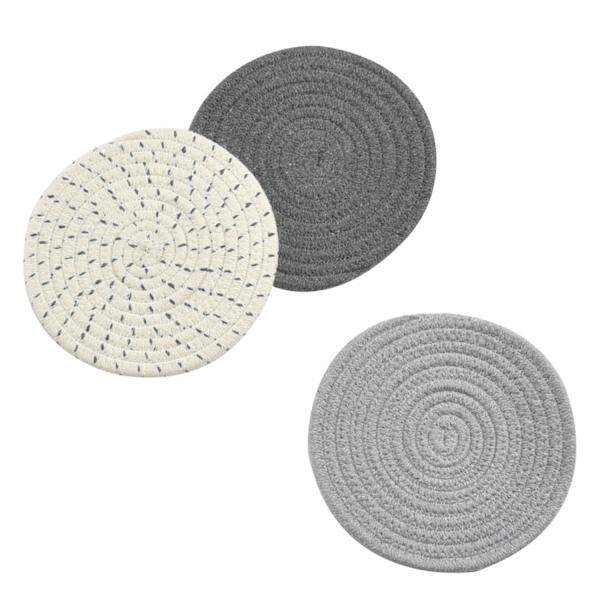 Set Set 100 % ren bomullshållare ( set med 3) varma mattor, skedstöd för matlagning och bakning med diameter 7 tum (grå )