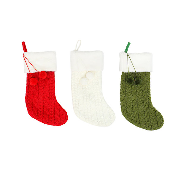 3 st juldekorationer Tjocka Vita Ullstrumpor Stickad Ull Hotell Hemma Julstrumpor 18*40*22cm