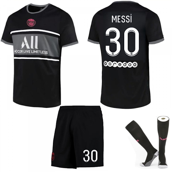 21-22 Paris 2 Away Black Jersey Set Barn Vuxna Fotbollströja Träningströja No.30 MESSI 20