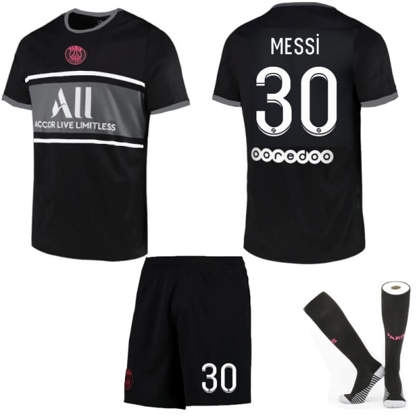 21-22 Paris 2 Away Black Jersey Set Barn Vuxna Fotbollströja Träningströja No.30 MESSI M