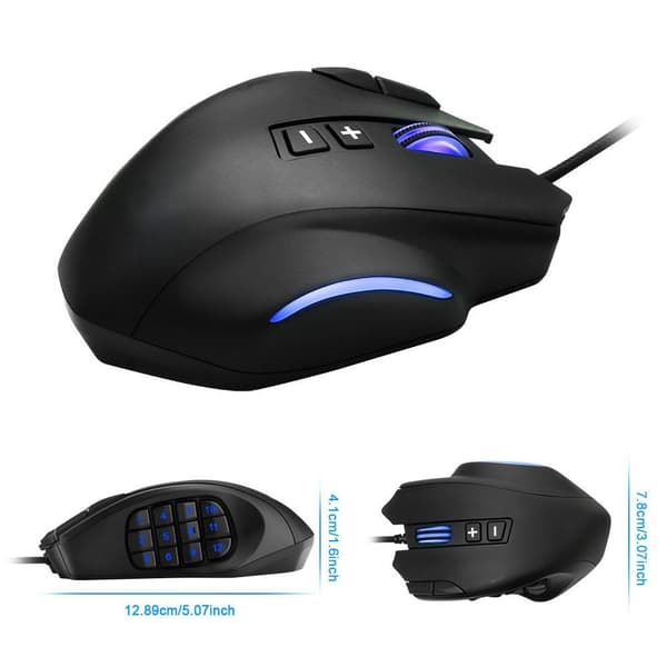 Gamingmus, 12 programmerbare gamingknapper, 16400 DPI Gamingmus