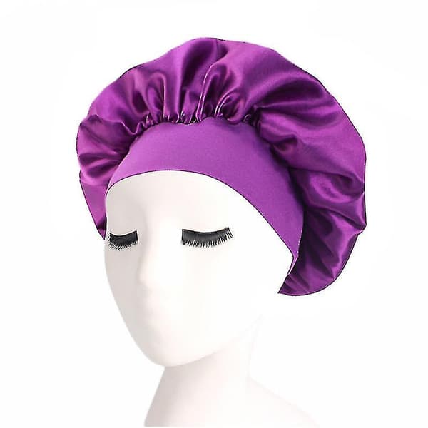 Kvinnor Satin Solid Sovhatt Cap Hårvårdsmössa Nattmössa För Kvinnor Män Unisex cap Flerfärgad Mörklila