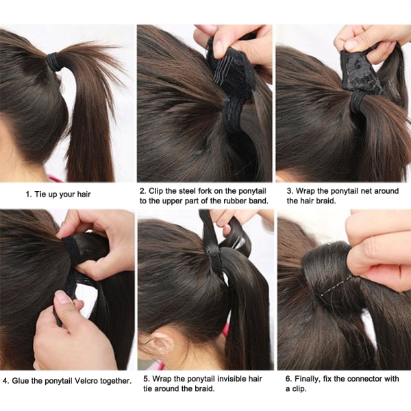Clip In hestehale Forlengelse av hårklemmer Lang rett hestehale shape7