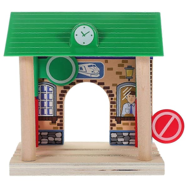 Modell av tre jernbanestasjon Barn Tre Tog Byggescene Layout Tilbehør