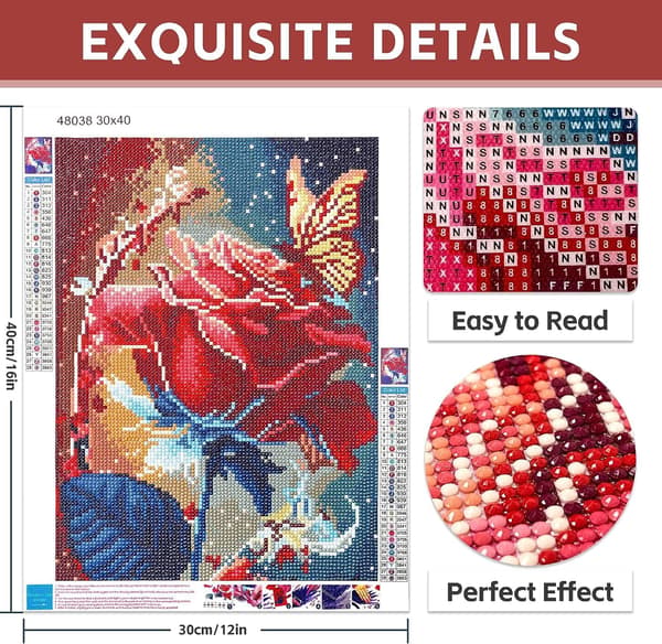 DIY Diamantmaleri Sæt, 12x16tommer, Roser & Sommerfugle