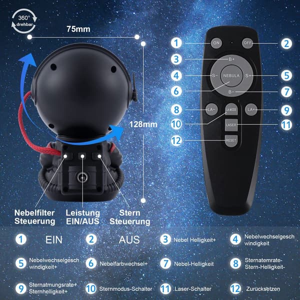 LED Natlampe Astronaut Stjerne Galaxy Projektor til Børneværelse