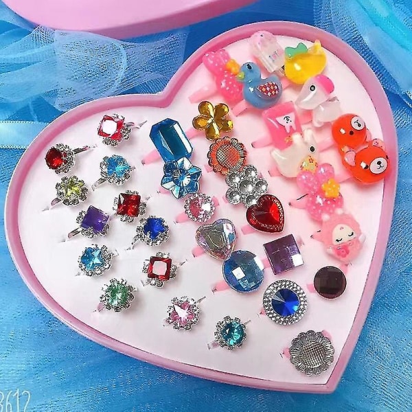 36 stk. Børnering Børn Diamant Prinsesse Ædelsten Ring Smykker Hybrid base