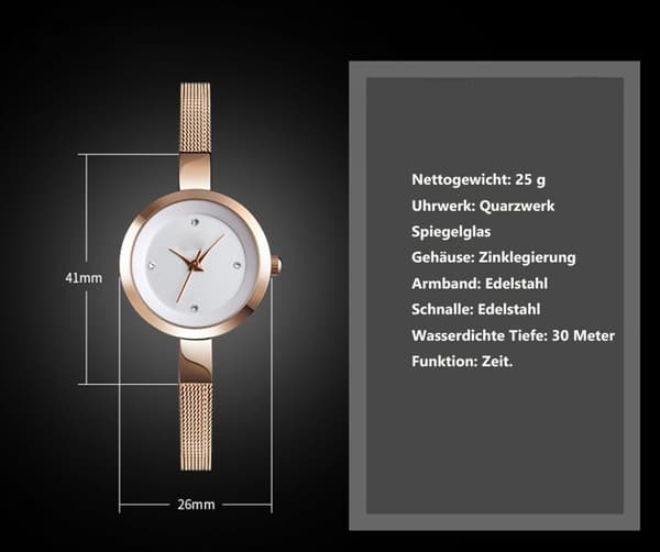 Nyt dameur, quartz, mode, simpelt, vandtæt, stållænke
