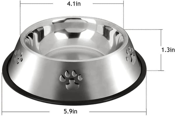 2 hvalpeskåle i rustfrit stål, skåle til kattefoder med gummibase (xs-7oz)