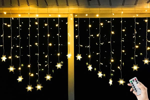 LED Lumihiutaleverho - 4M, Lämmin valkoinen, 8 tilaa USB-valot