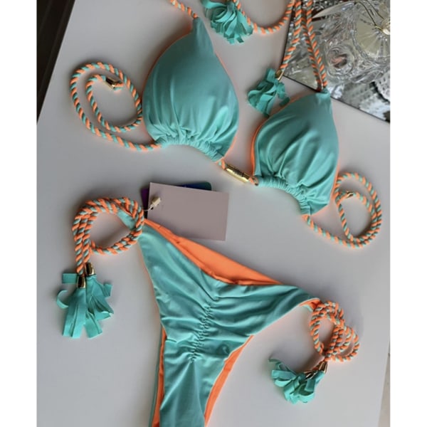 Todelt sæt til kvinder med string-badedragt Trekant-BH Top med bikinibund Sexet trekant-bikini badedragt Black L