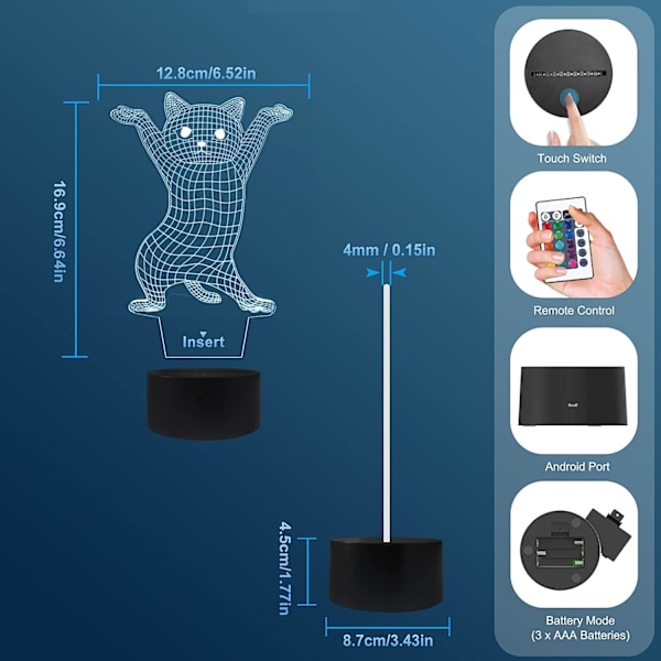 Dansekat 3D Illusion Sød Natlampe, 16 farver Chang