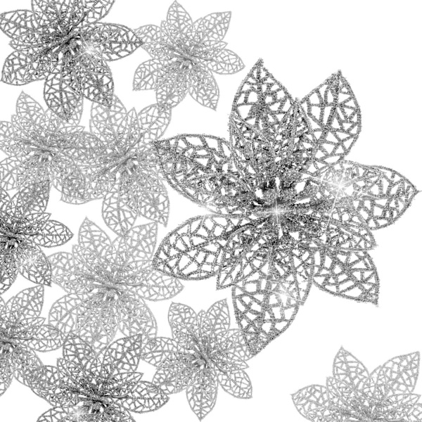 24 st Christmas Sparkle Julstjärna Blommor Konstgjorda Silber