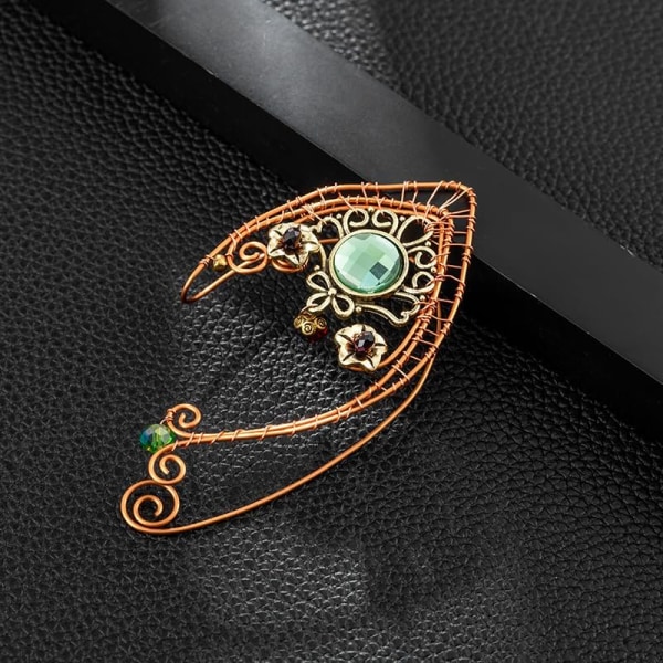 Elf Ear Cuffs, håndlavede fe-øreringe med farverig rhinestone metaltråd