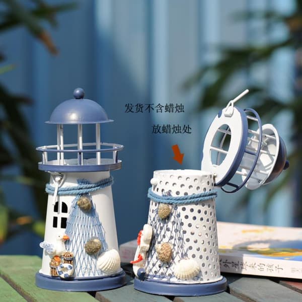 Mediterranean Tower Candle Lighthouse Iron Lysestake hjem Met Random style 3