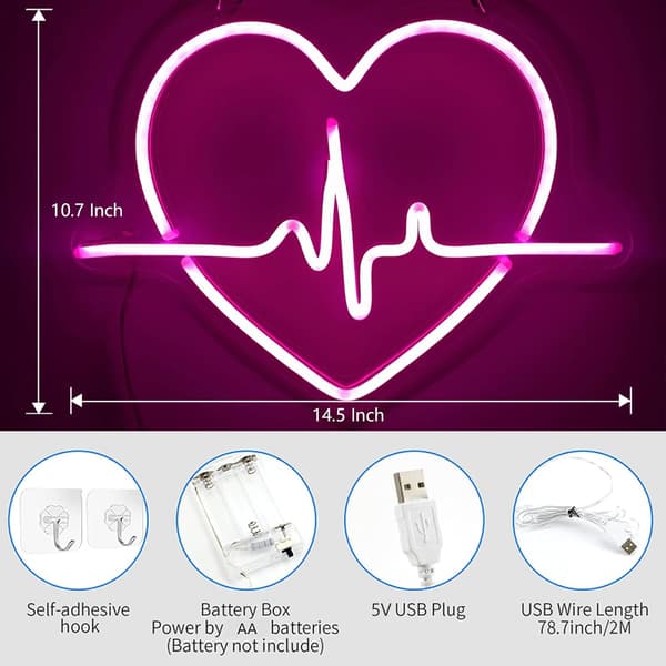 Heart Neonskylt, Led Neon Heart Light, Rosa Neonskylt för sovrummet