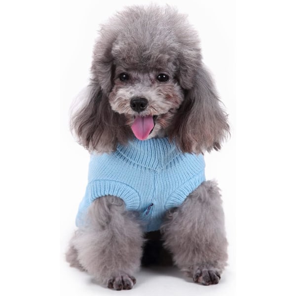 Pet Sweater, Turtleneck Knit Jumper Dog Sweater Warm Coat Puppy Cat Apparel Light blue xs