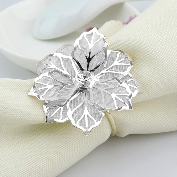Hollow Out Flower Serviettringer Sett med 20 for Bryllupsfest Høytidsbankett Julemiddag Delikate Serviettspenner Dekor Favor () Silver