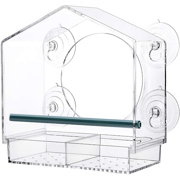 Sugekop fuglefoderautomat vindue fuglefoderautomat vejrbestandig husformet transparent akrylfoderautomat for nem observation