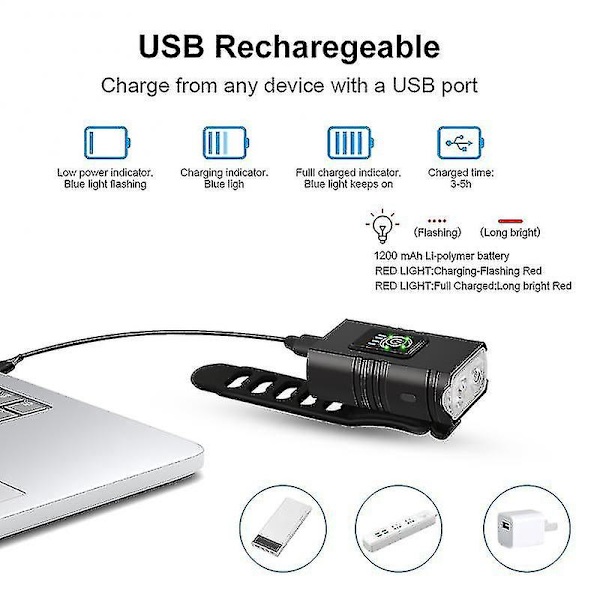1000 Lumen Polkupyörän Valo Ajovalo Led Pyöränlamppu USB Ladattava Valo Pyörä -HG Taillight C