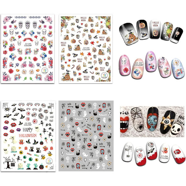 12 ark Halloween Nail Art Stickers, 1500+st självhäftande nagel