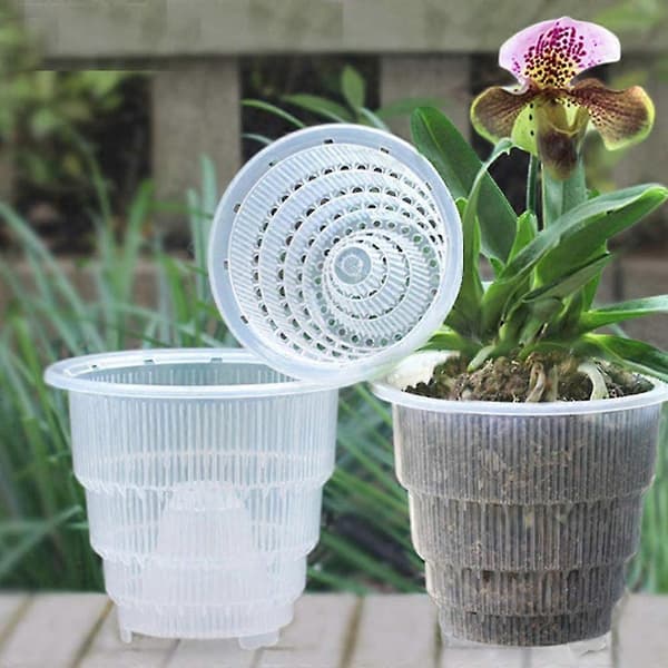 15 cm klar orkidéblomsterpotte i plast med slidser, åndbare orkidépotter