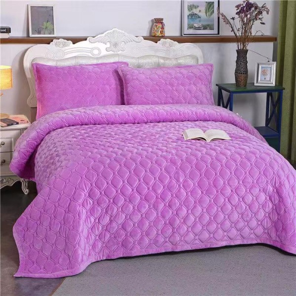 Pehmeä mukavuuspeitto Kolmiosainen kristallisamettivuode puhdas väri lämmin Pitää flanellin paksunnettu sametti talvi Dream purple 230x230cm