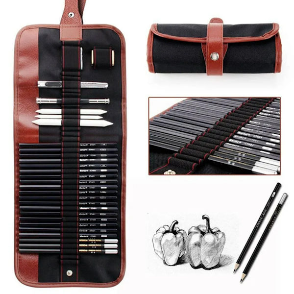 29 delar Sketch Pen Skissa Pennor Charcoal Shrine Set med case