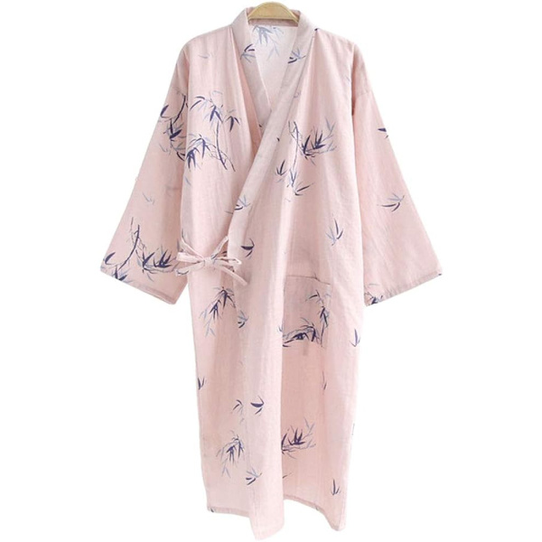 Japansk Kimono Nattlinne Morgonrock - Traditionell stil 100 % Bomull Vår Sommar Husklänning Basturock Lätt Tunna Nattkläder för Kvinnor Män