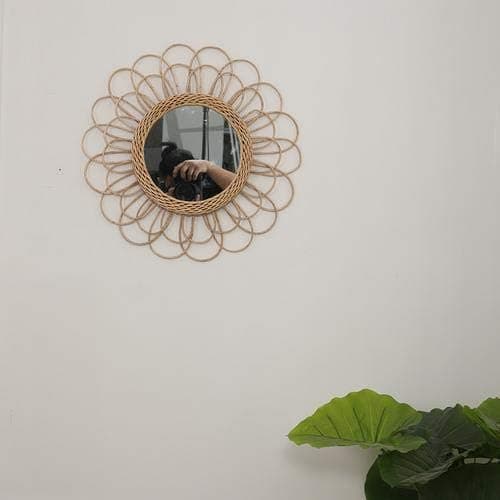 Hängande Spegel - Rattan Solros Cirkulär Väggspegel, Vide D